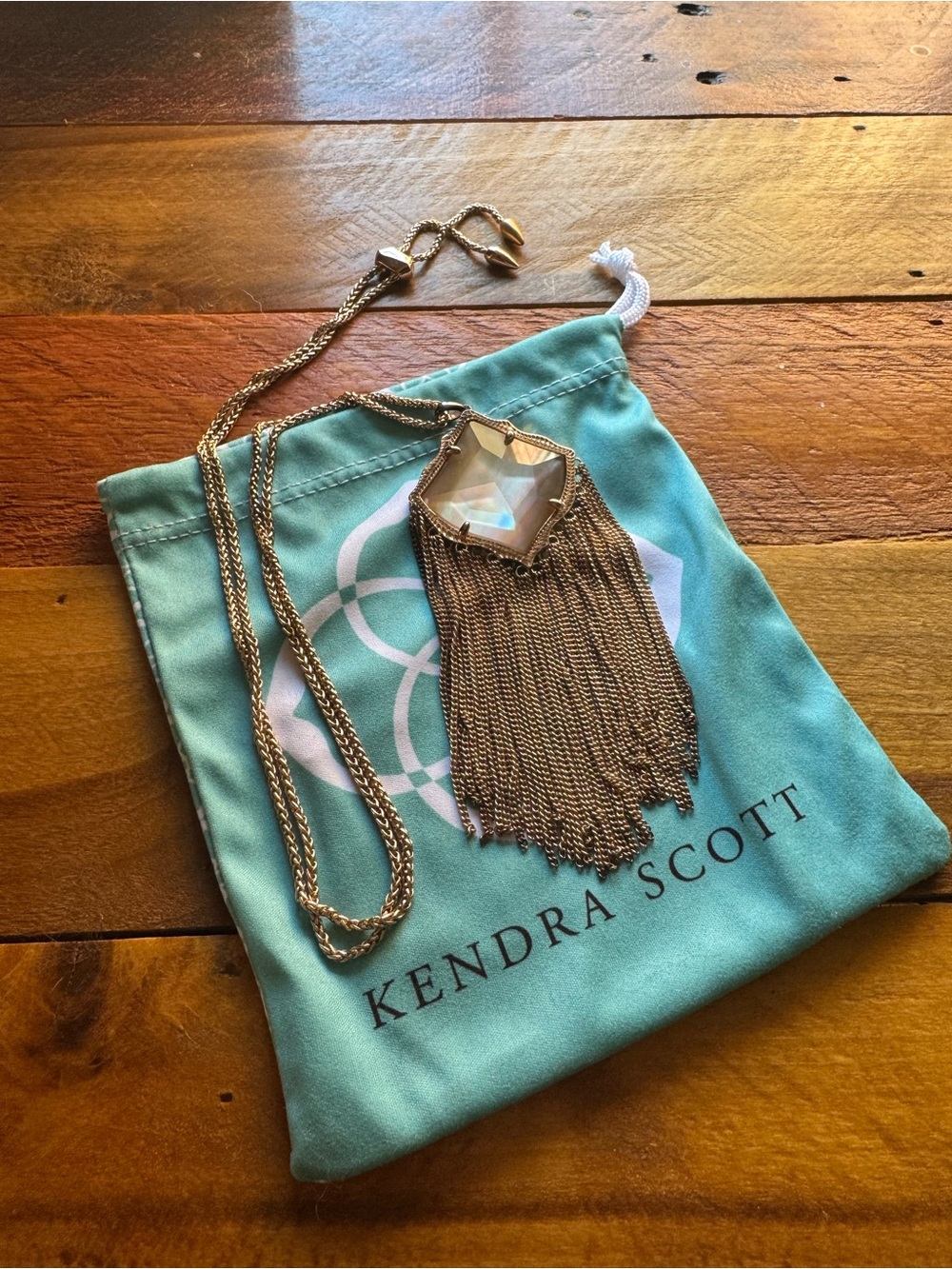 Kendra Scott Kingston Rose Gold Mother of Pearl Tassel Necklace Adjustable